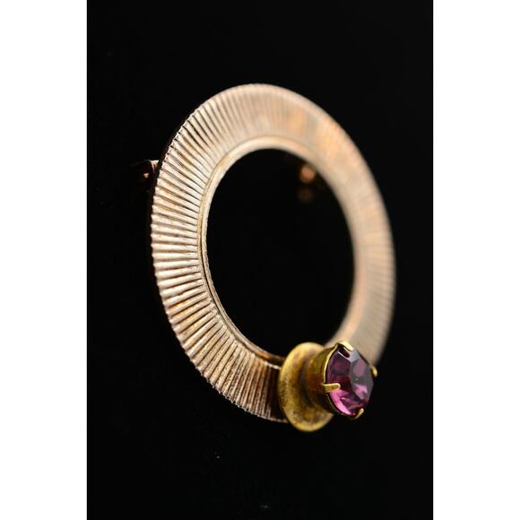 Vintage Round Pin Brooch Prong Purple Rhinestone Crystal Bin1 - Picture 2 of 12